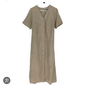 Amanda Smith II Womens Linen Short Sleeve Button Down T-Shirt Dress Tan Size 12